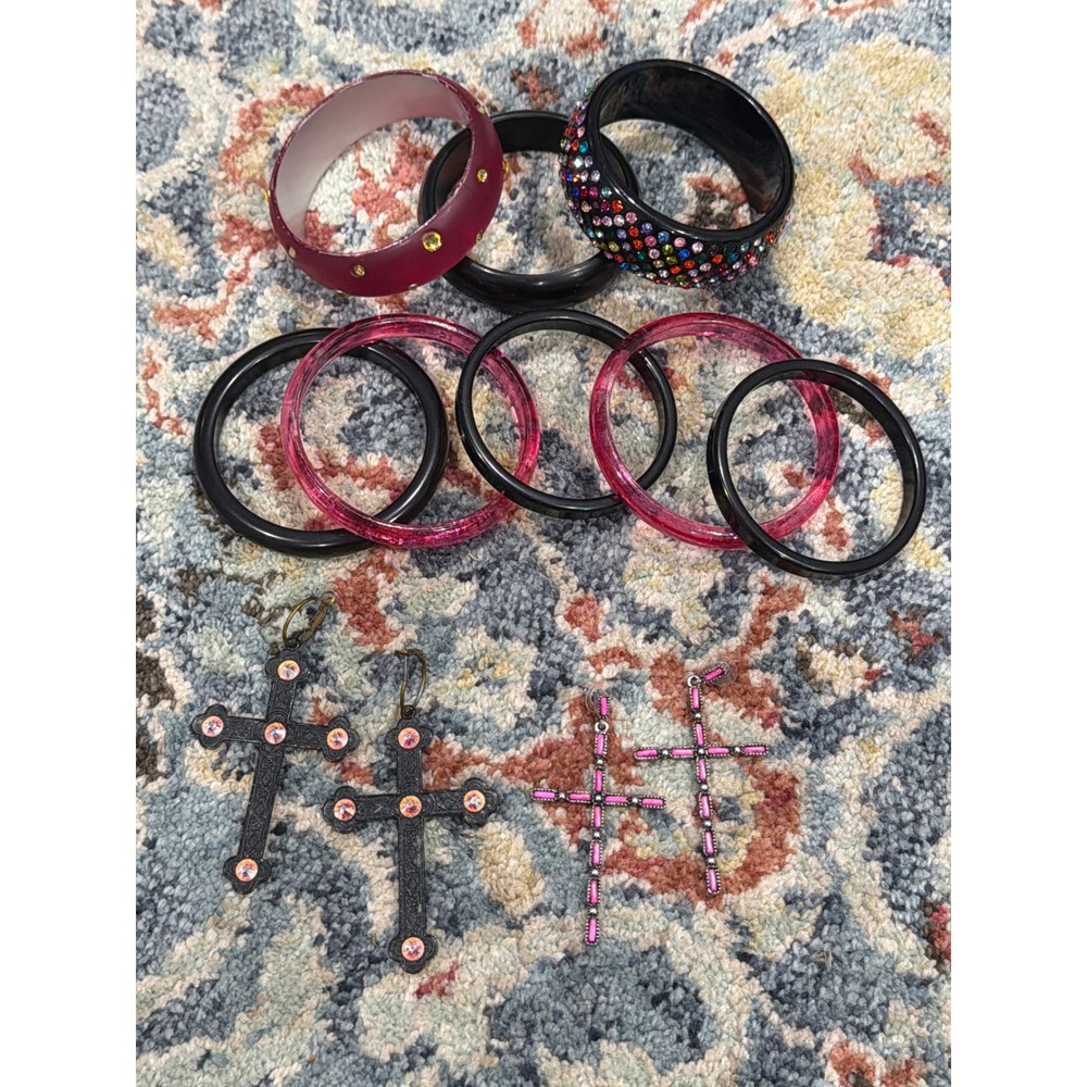 Jewelry Lot Women Multi Bangle Cross Earrings Gothic Y2K EUC